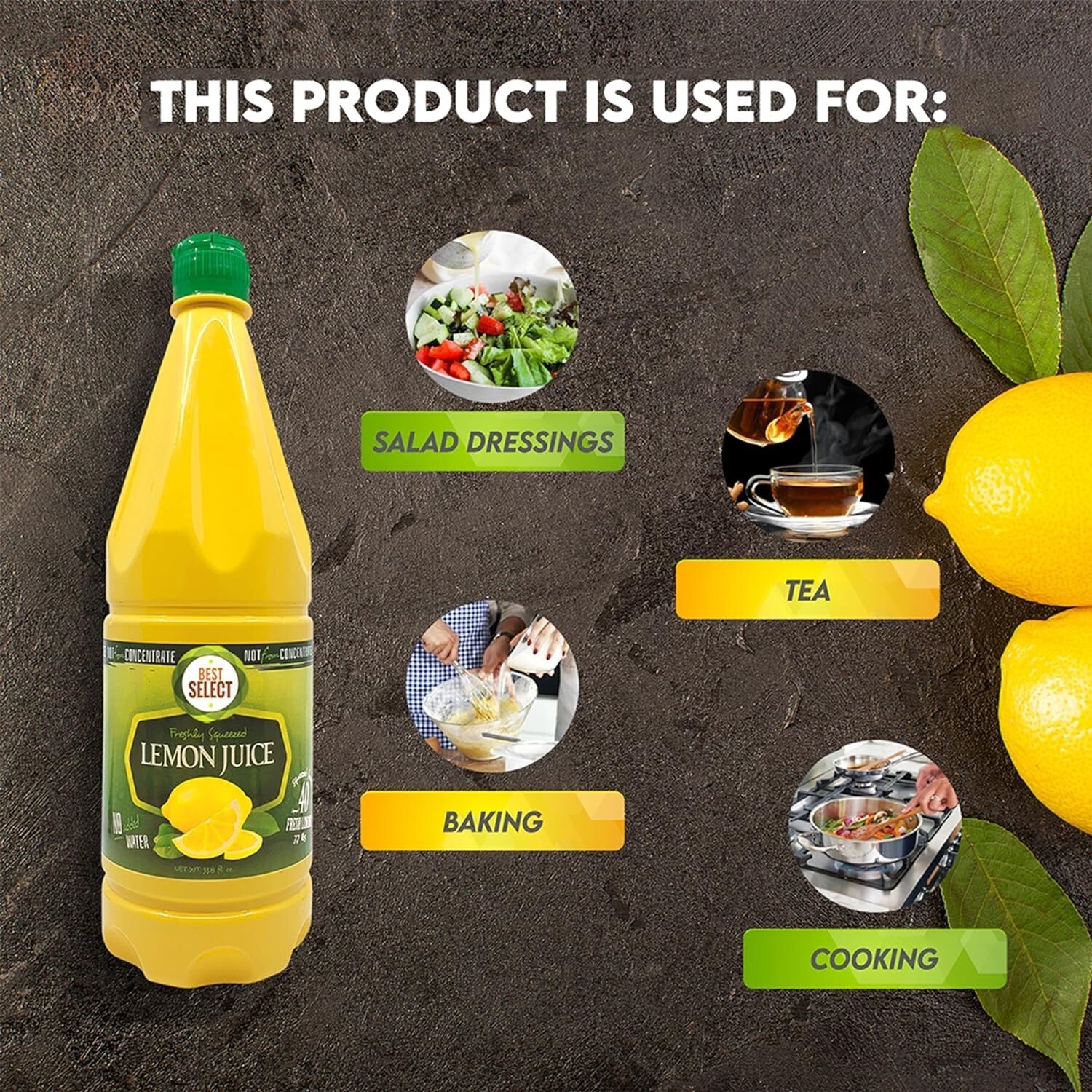 Versatile 33.8 Oz Bottles of 100% Lemon Juice - Ideal for Cooking & Beverages