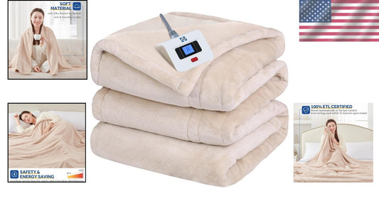 Cozy Flannel Heated Blanket - 10 Heat Levels & Auto Shut Off, Machine Washable