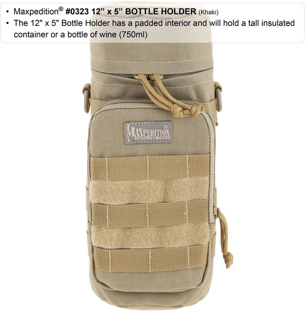 Lightweight Khaki Bottle Holder - 12" High for Hiking and Outdoor Adventures