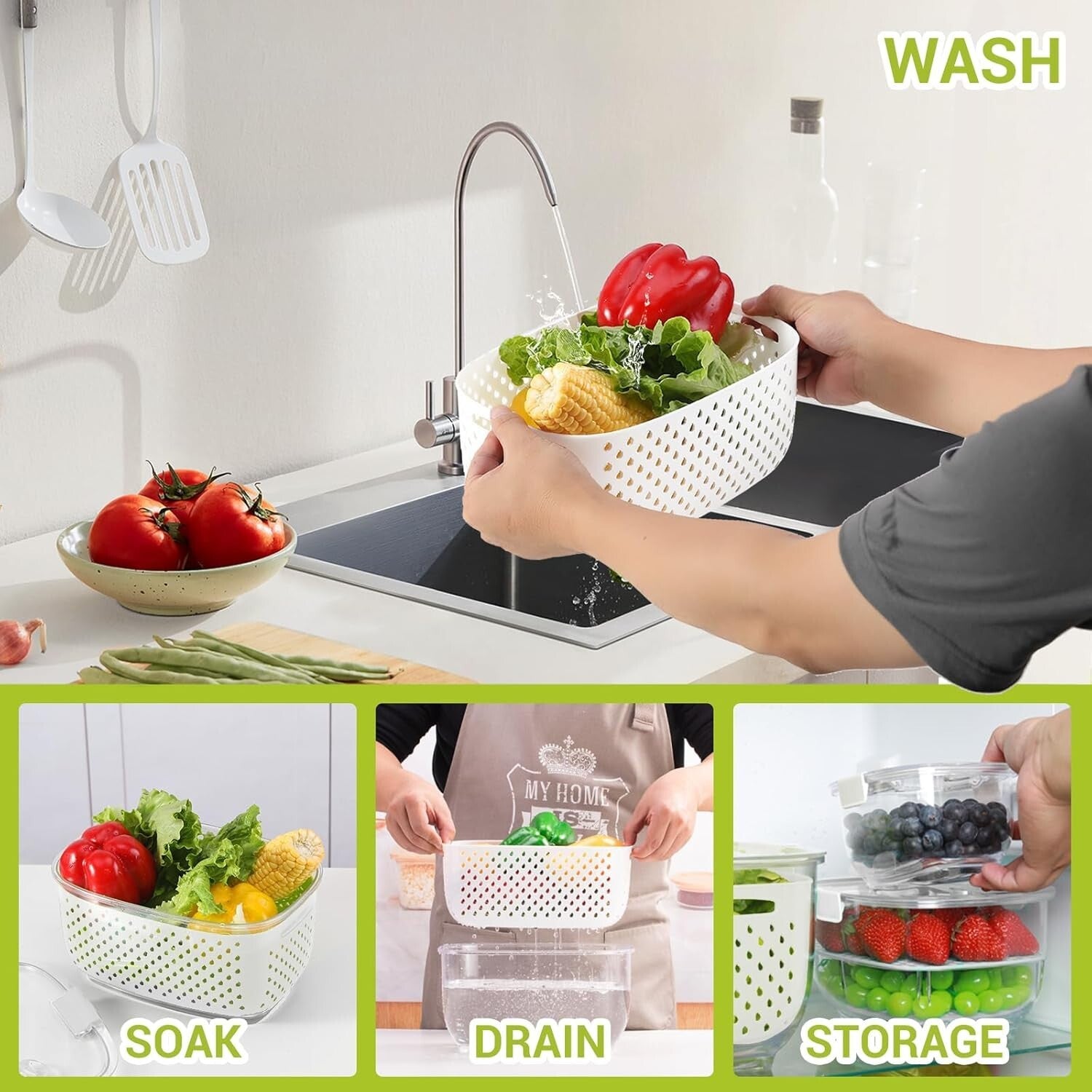 Durable Fruit and Vegetable Organizer Set - 3 Containers with Ventilation System