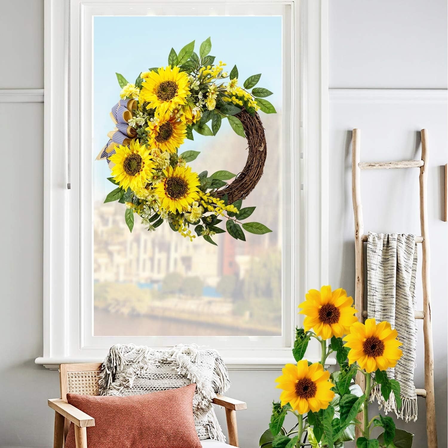 Charming 18' Sunflower Wreath Perfect for Valentine's and Mother's Day Gifts