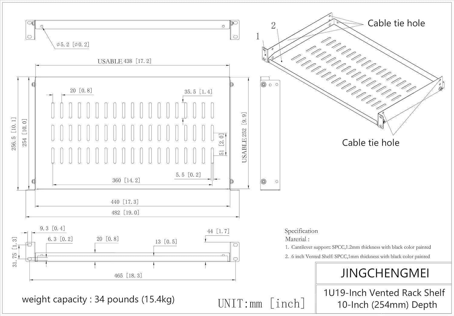 Customizable 10" Deep 1U Disassembled Shelf for 19" Server Cabinets - Set of 2