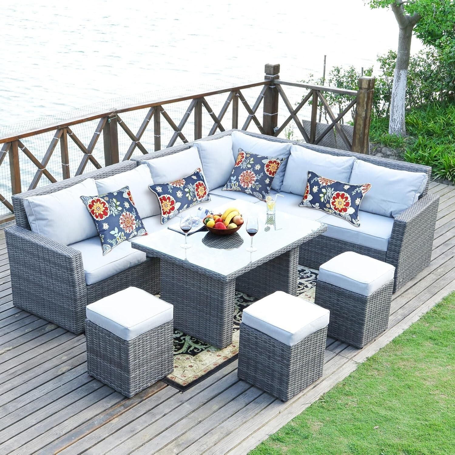 Decorative Outdoor Lumbar Pillows - Set of 2, 12x20 Inches, Big Blue Flower