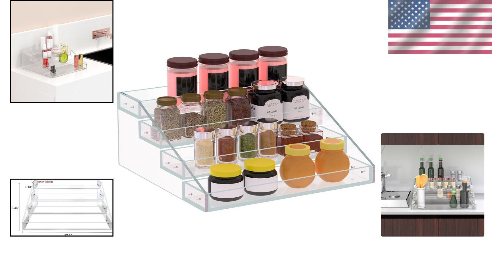 4-Tier Acrylic Spice Organizer - Secure and Stylish Kitchen Storage Solution