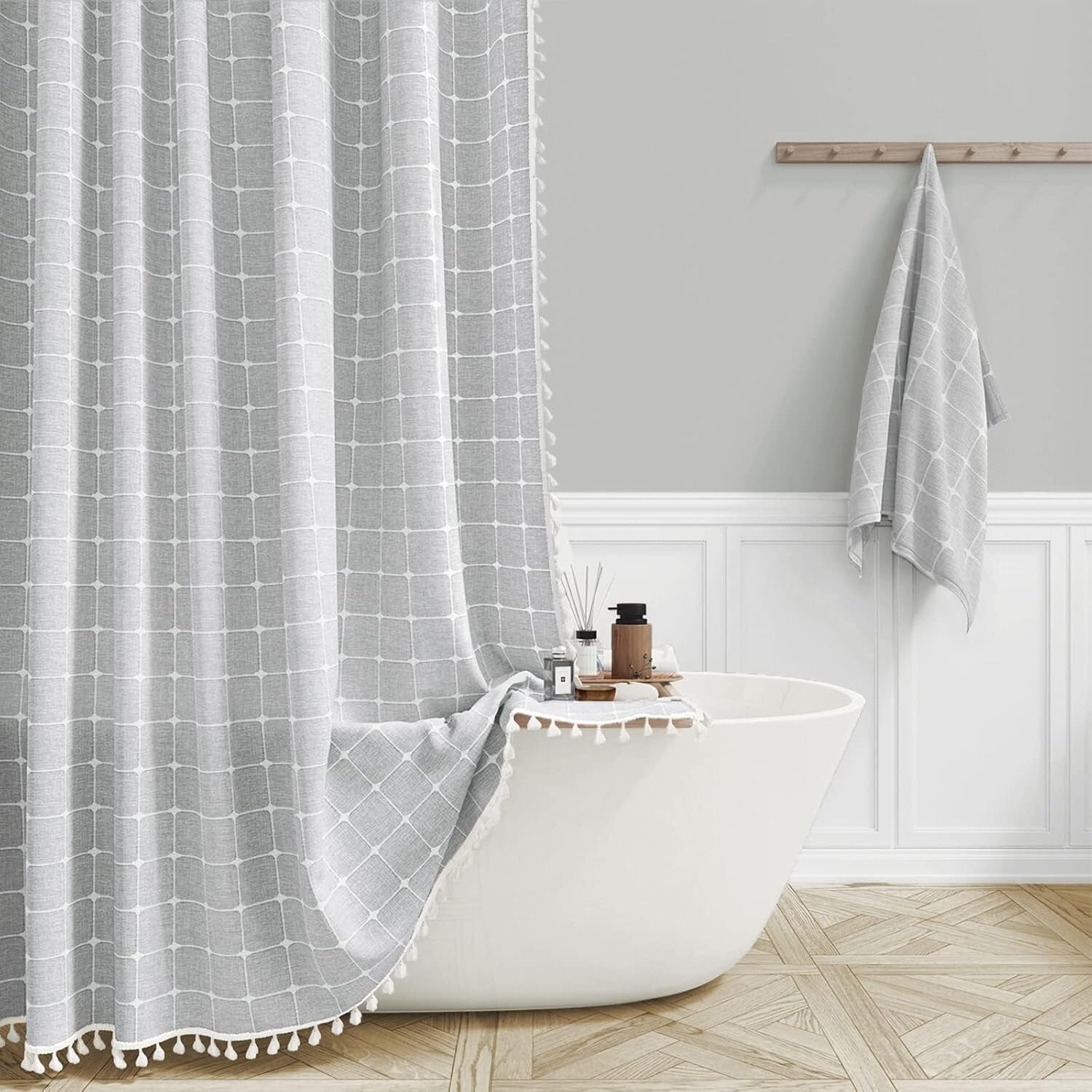 Elegant 84" x 72" Grey Shower Curtain Set - Waterproof & Wrinkle-Free Fabric