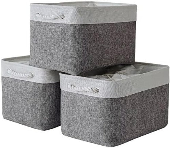 Durable White & Grey Fabric Storage Baskets - X-Large Size for Home Organization