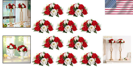 Artificial 15-Head Flower Bouquets for Elegant Indoor/Outdoor Décor - Set of 10
