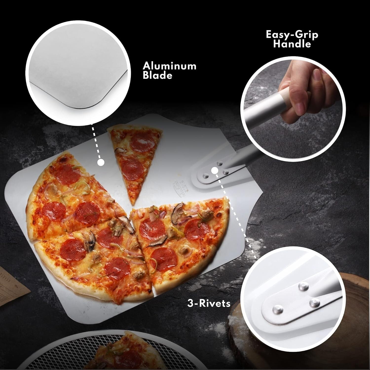 Aluminum Pizza Peel with 16x18 Inch Blade & Wooden Handle for Effortless Baking