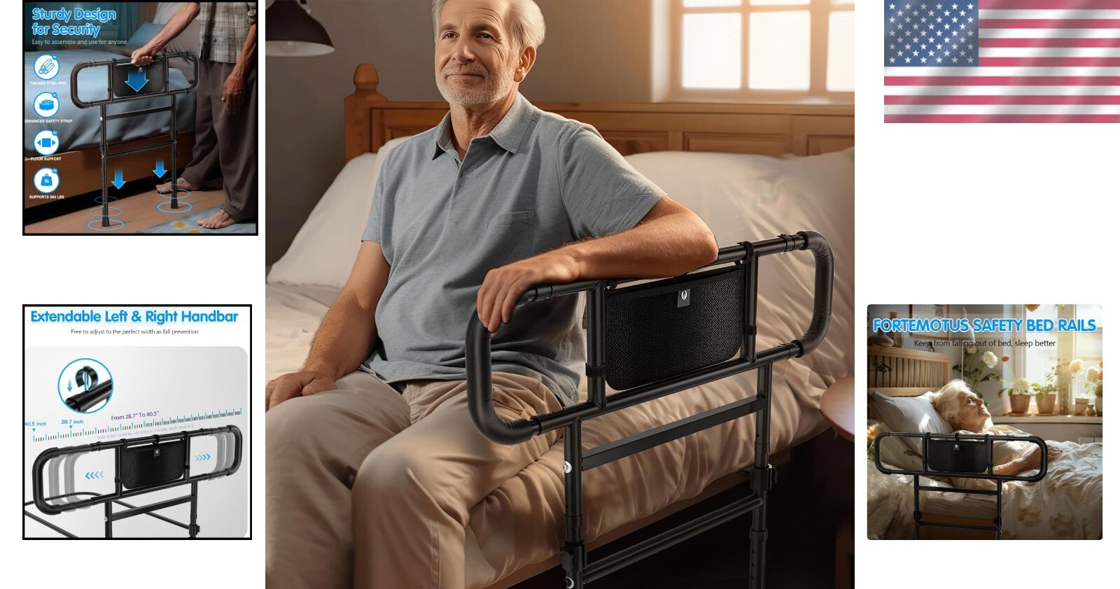 Adjustable Bed Assist Rails for Seniors - Safe & Durable Bedside Stability