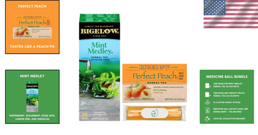 Bigelow Medicine Ball Cold Buster Tea Bundle: 28 Mint Medley & 20 Perfect Peach