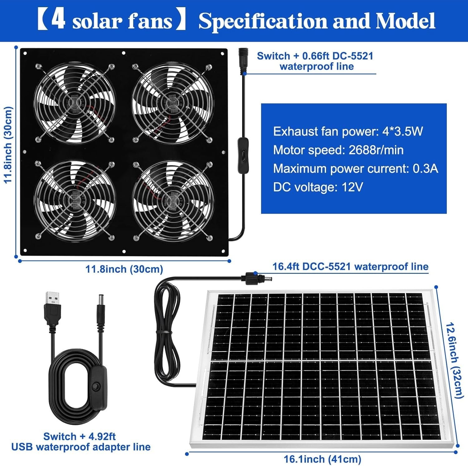 High Efficiency Solar Ventilation Fan - 25W Solar Panel for Barns & Dog Houses