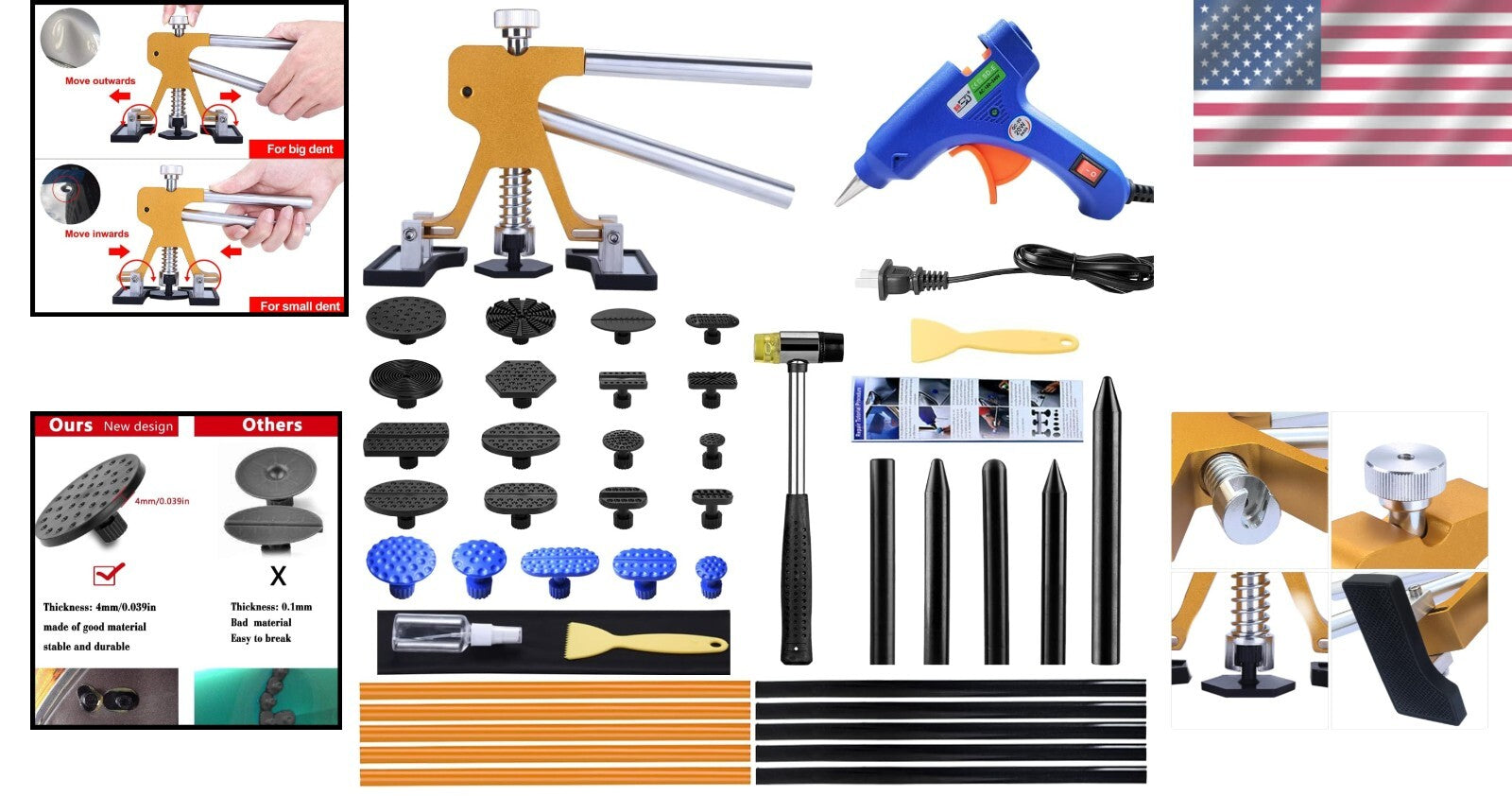 Adjustable Golden Car Dent Puller Kit - Paintless Repair Solution for All Dings