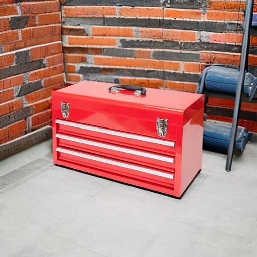 Durable 20-Inch Steel Tool Box with 3 Drawers and Smooth Ball Bearing Operation
