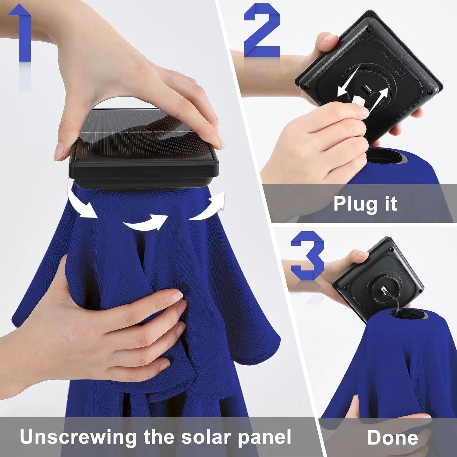 Durable Royal Blue Patio Umbrella with 32 Solar LED Lights - Effortless Shade