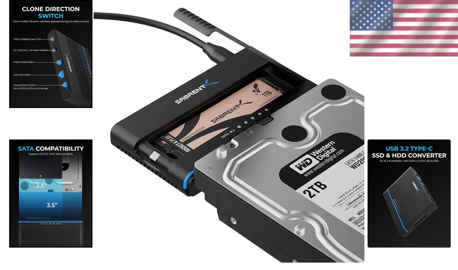 500 MB/s USB 3.2 SSD Converter with Tool-Less Cloning for Backup & Upgrade