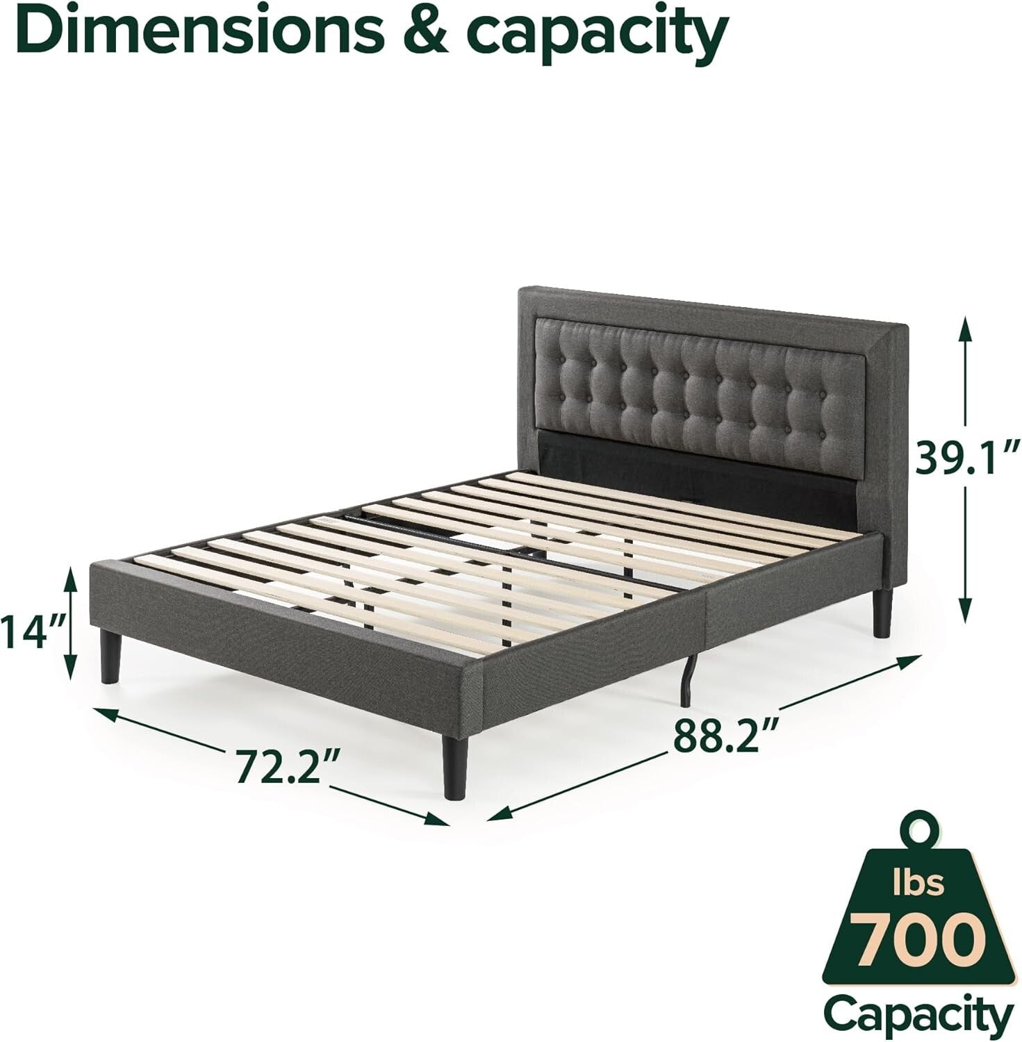 Durable California King Platform Bed Frame - Upholstered, No Box Spring Required