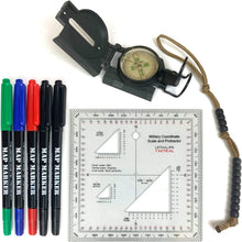Load image into Gallery viewer, Advanced Land Nav Kit: Lensatic Compass, Protractor &amp; Markers for Tactical Use