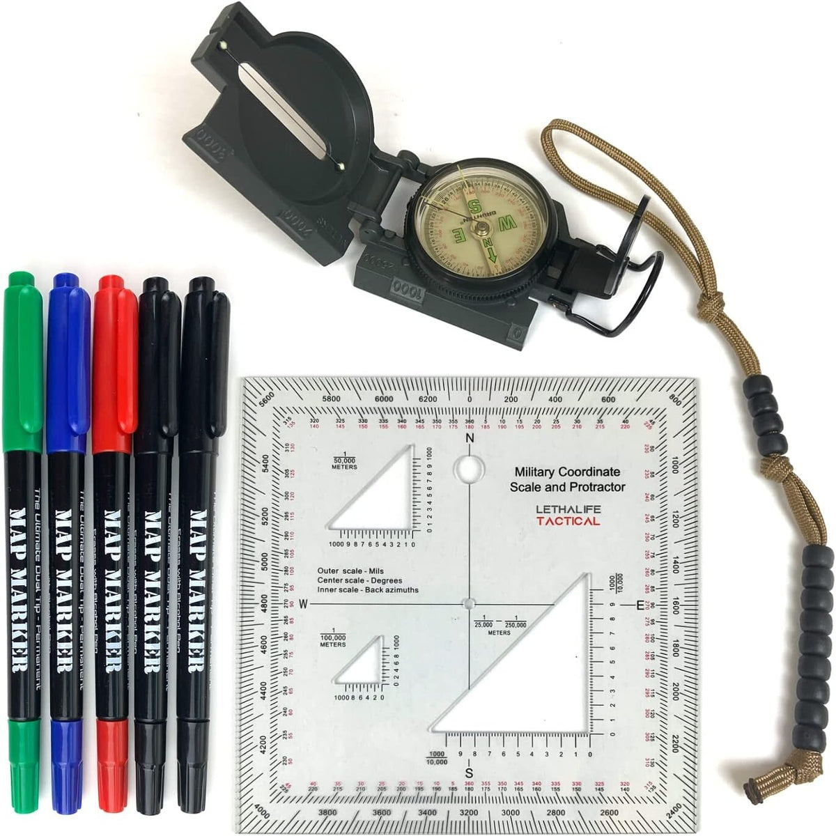 Advanced Land Nav Kit: Lensatic Compass, Protractor & Markers for Tact ...