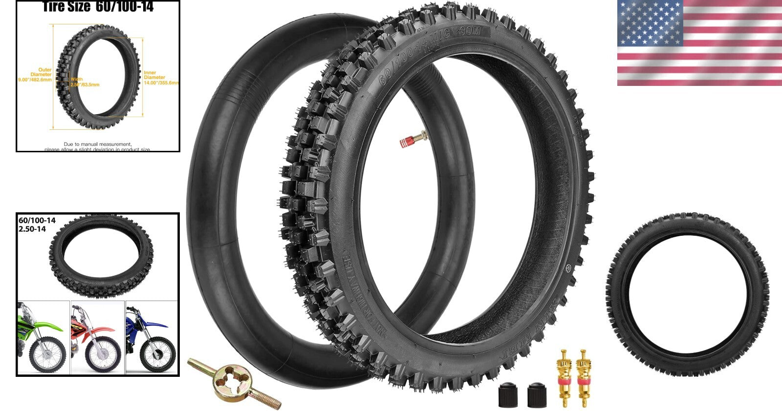 Durable 60/100-14 Tire & Inner Tube Combo for Off-Road Motocross Riding