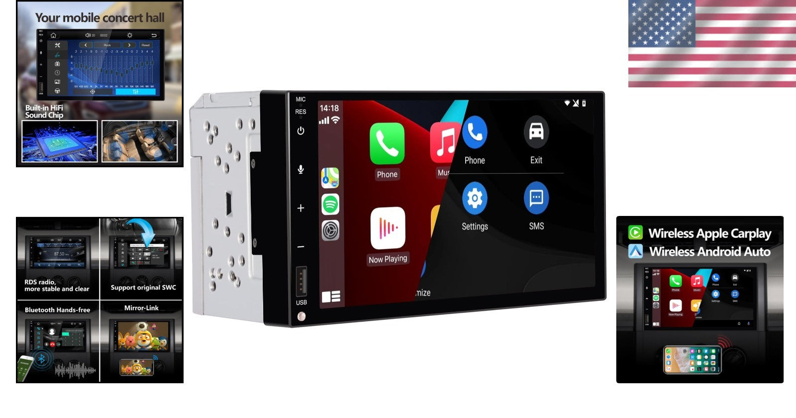 Advanced Double Din Car Stereo with Wireless CarPlay & Superior Sound Quality