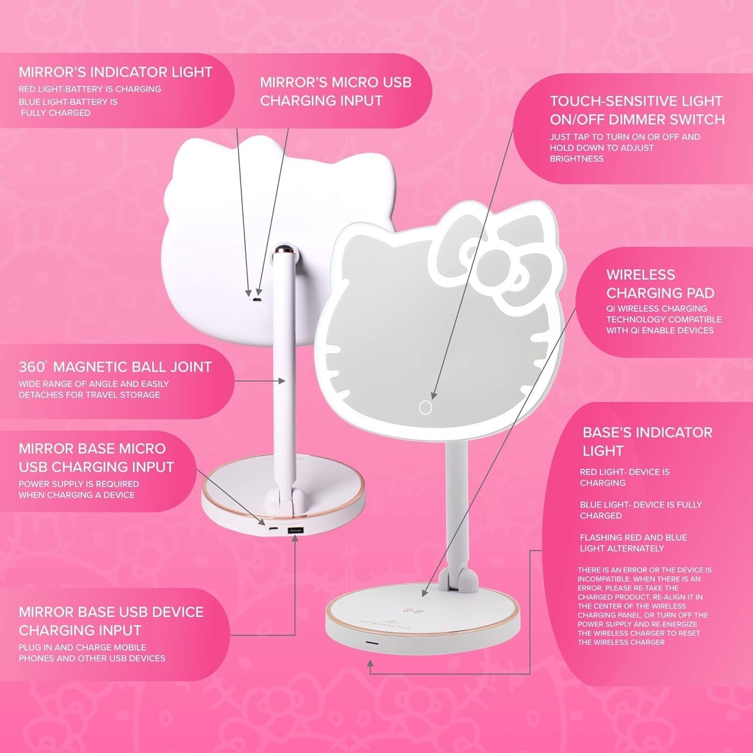 Adorable Hello Kitty Touch Sensor Makeup Mirror with Adjustable LED Brightness