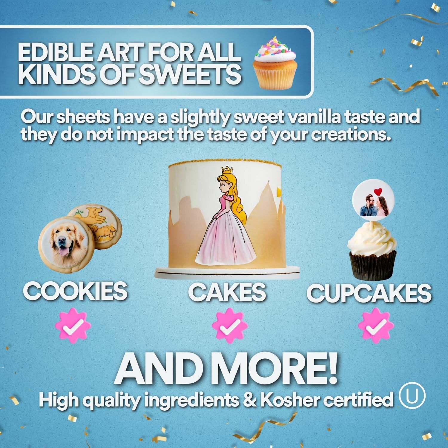 48 Count Kosher Certified Frosting Sheets - Vegan & Gluten-Free Icing Paper