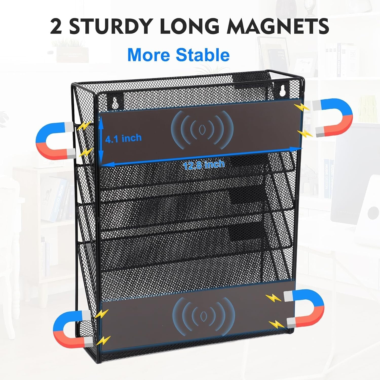 6-Tier Magnetic Wall-Mounted File Organizer - Stylish Black & Space-Saving