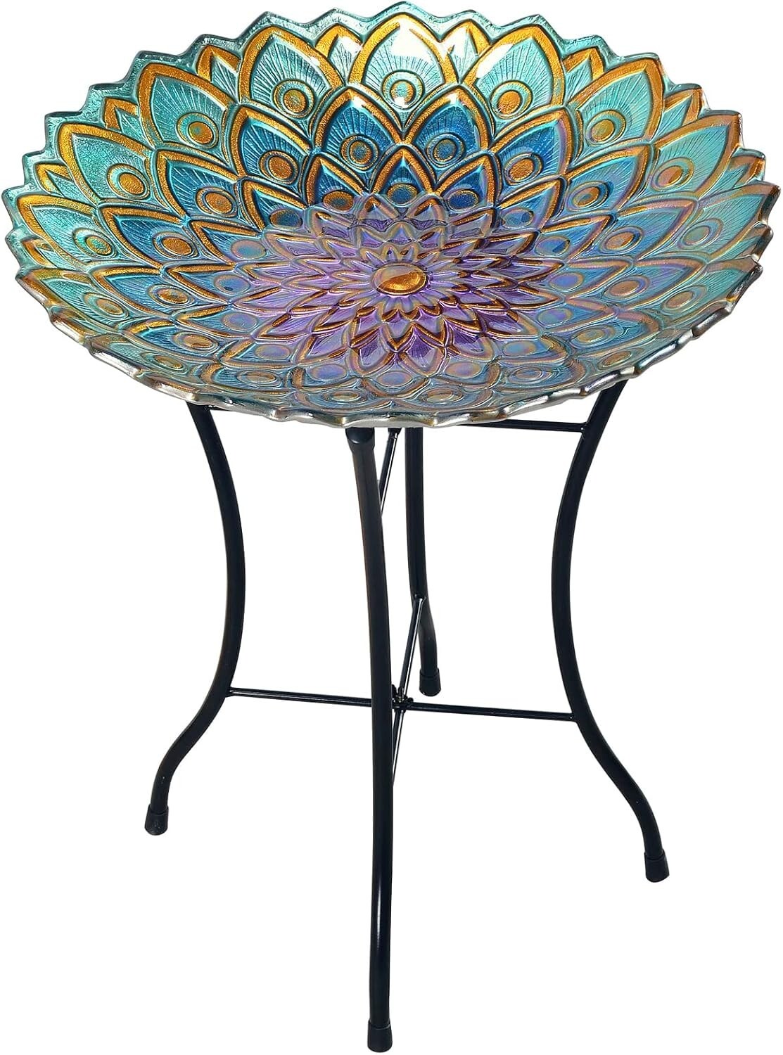 Elegant Bird Bath with Foldable Stand - 21" Handpainted Mosaic in Blue & Purple