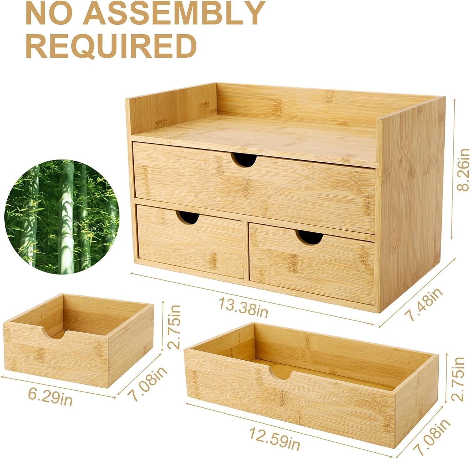 Elegant 3-Drawer Bamboo Desk Organizer with Shelf - Perfect for Makeup & Office