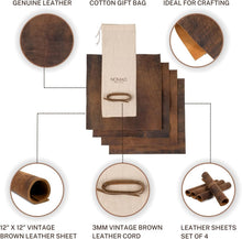 Load image into Gallery viewer, Soft Antique Brown Leather Crafting Sheets - Set of 4 Ideal for DIY Projects
