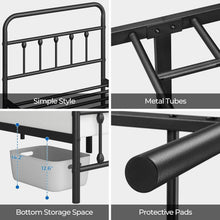 Load image into Gallery viewer, Elegant Black Iron Platform Bed Frame with High Headboard – No Box Spring Needed