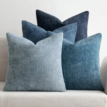 Load image into Gallery viewer, Set of 4 Neutral Blue Chenille Throw Pillow Covers 20x20 inches for Modern Decor