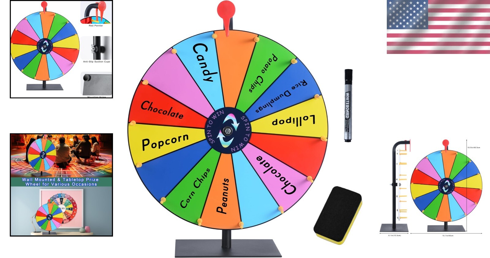 Durable 16-Inch Prize Wheel with 14 Customizable Slots & Eraser for Fun Events