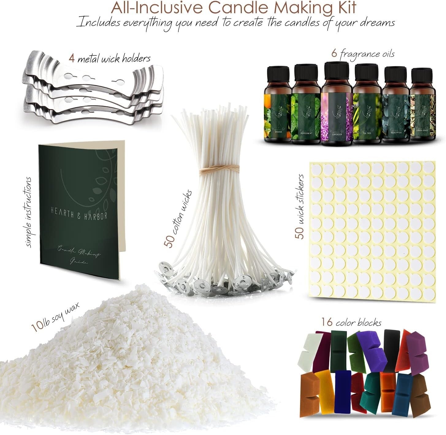 10 lb Natural Soy Wax Kit with Wicks, Stickers, & Fragrance for Beginners