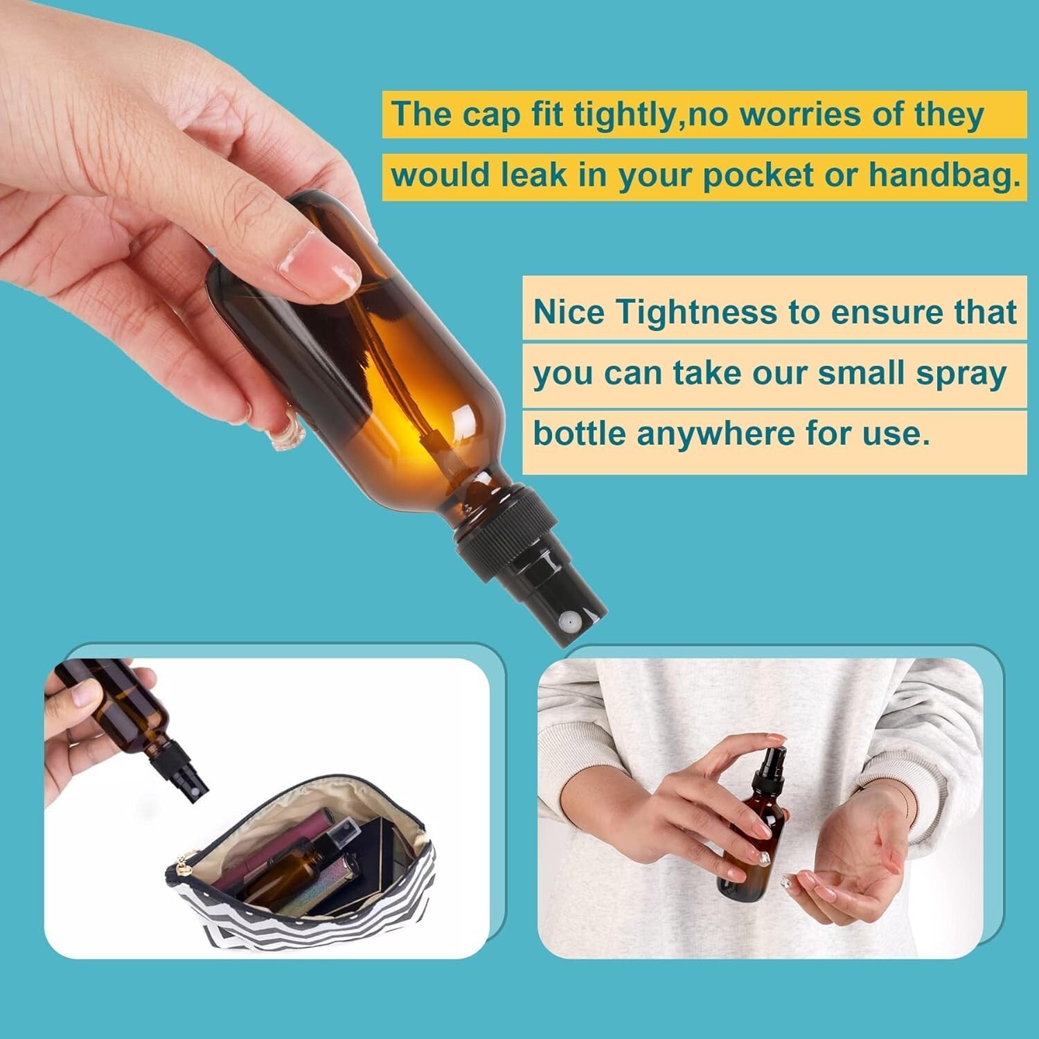 Leaking-Proof 2oz Glass Spray Bottles Set of 48 for Skin Care & Cleaning