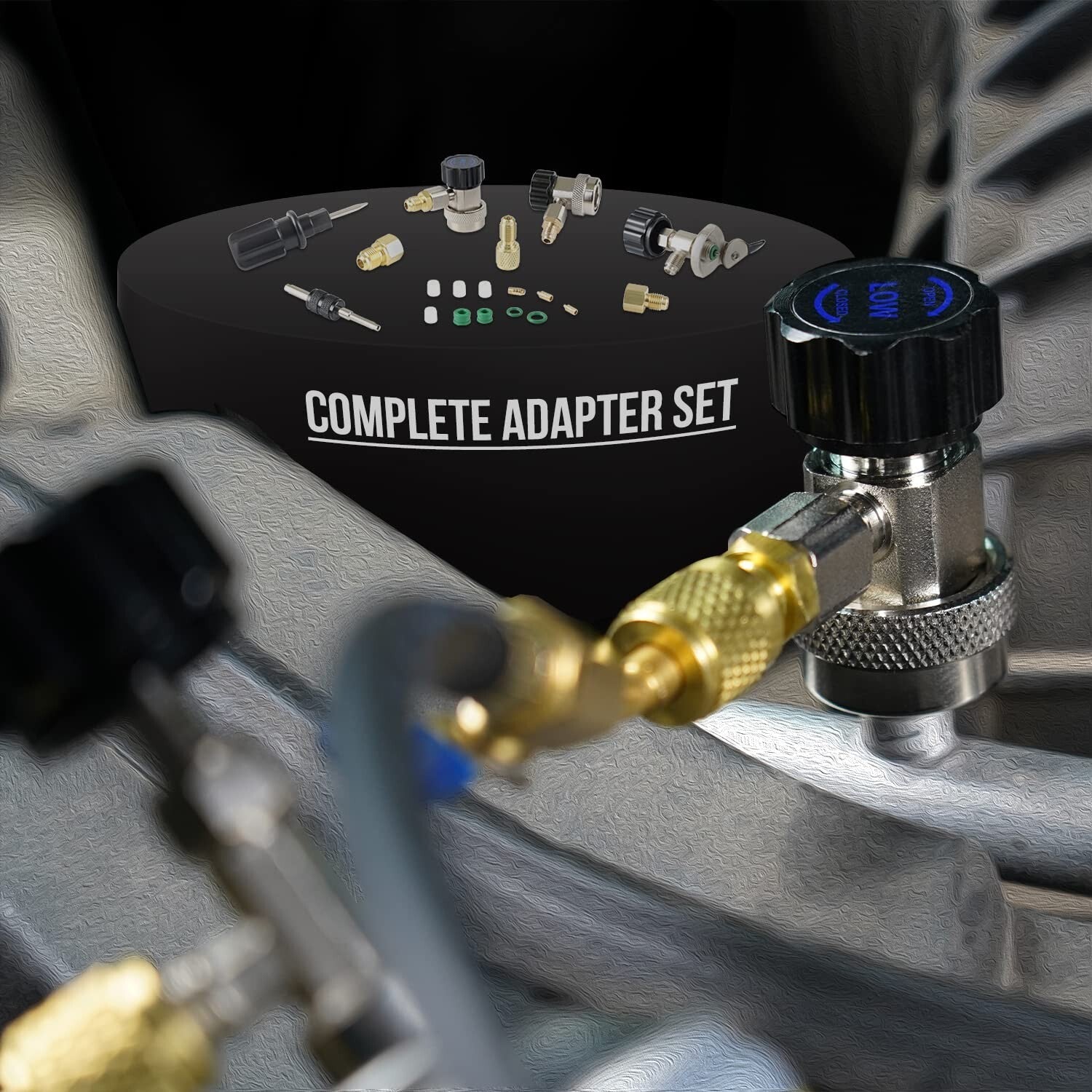 4-Way HVAC Diagnostic Gauge Set with Adjustable Couplers - 0-800 PSI Range