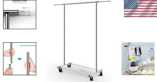 Space-Saving Rolling Clothes Rack with Durable Chrome Finish - 150 lbs Capacity