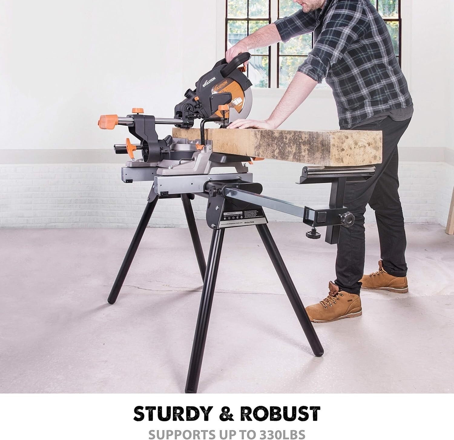 Compact Folding Miter Saw Stand with Universal Mounting & Quick Release Brackets