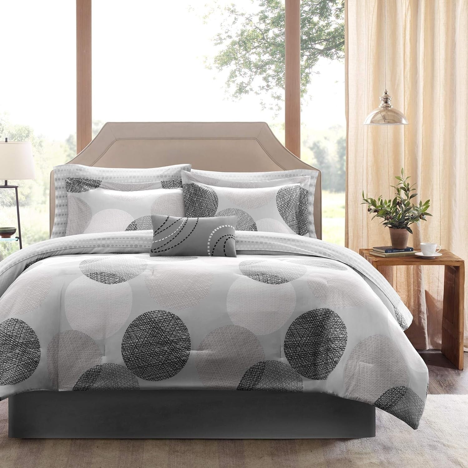 Essentials Bed in a Bag: Twin Comforter & Geometric Sheet Set, Grey/Aqua Design