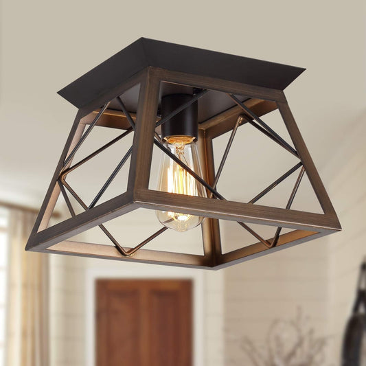 Dimmable Flush Mount Ceiling Light - Rustic Vintage Metal Fixture for Entryway