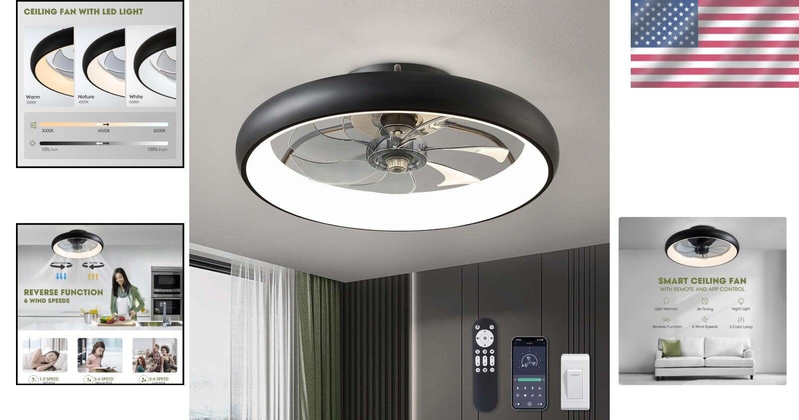 Elegant 20'' Smart Ceiling Fan with Dimmable LED Lights – Remote & App Control