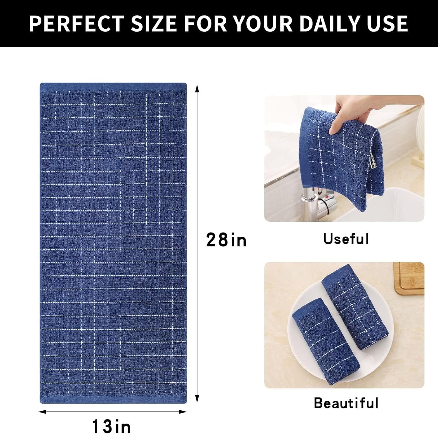 Elegant 12-Pack of Cotton Dish Towels - 13x28 Checkered for Quick Drying & Care