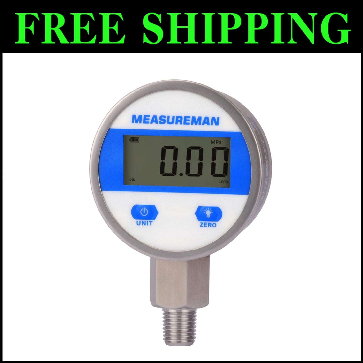 Accurate 2-1/2" Digital Pressure Gauge - 304 Stainless Steel with Backlight