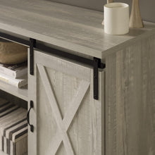 Load image into Gallery viewer, Charming 58-Inch Stone Grey TV Stand with Sliding Doors and 3 Adjustable Shelves