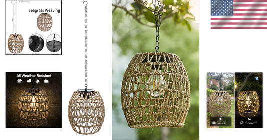 Charming Outdoor Solar Lantern - Woven Bamboo for Garden and Patio Lighting