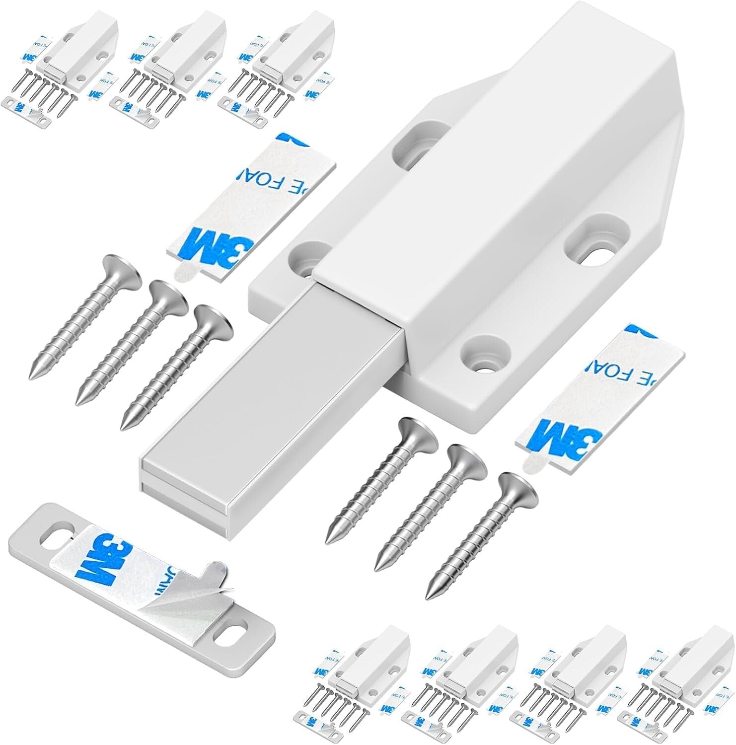 8-Pack Heavy-Duty Magnetic Push Latches - Nail-Free Installation for Clean Look