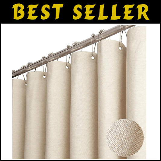 Premium Wide Shower Curtain 180" x 72" - Elegant Cream Polyester with 32 Hooks