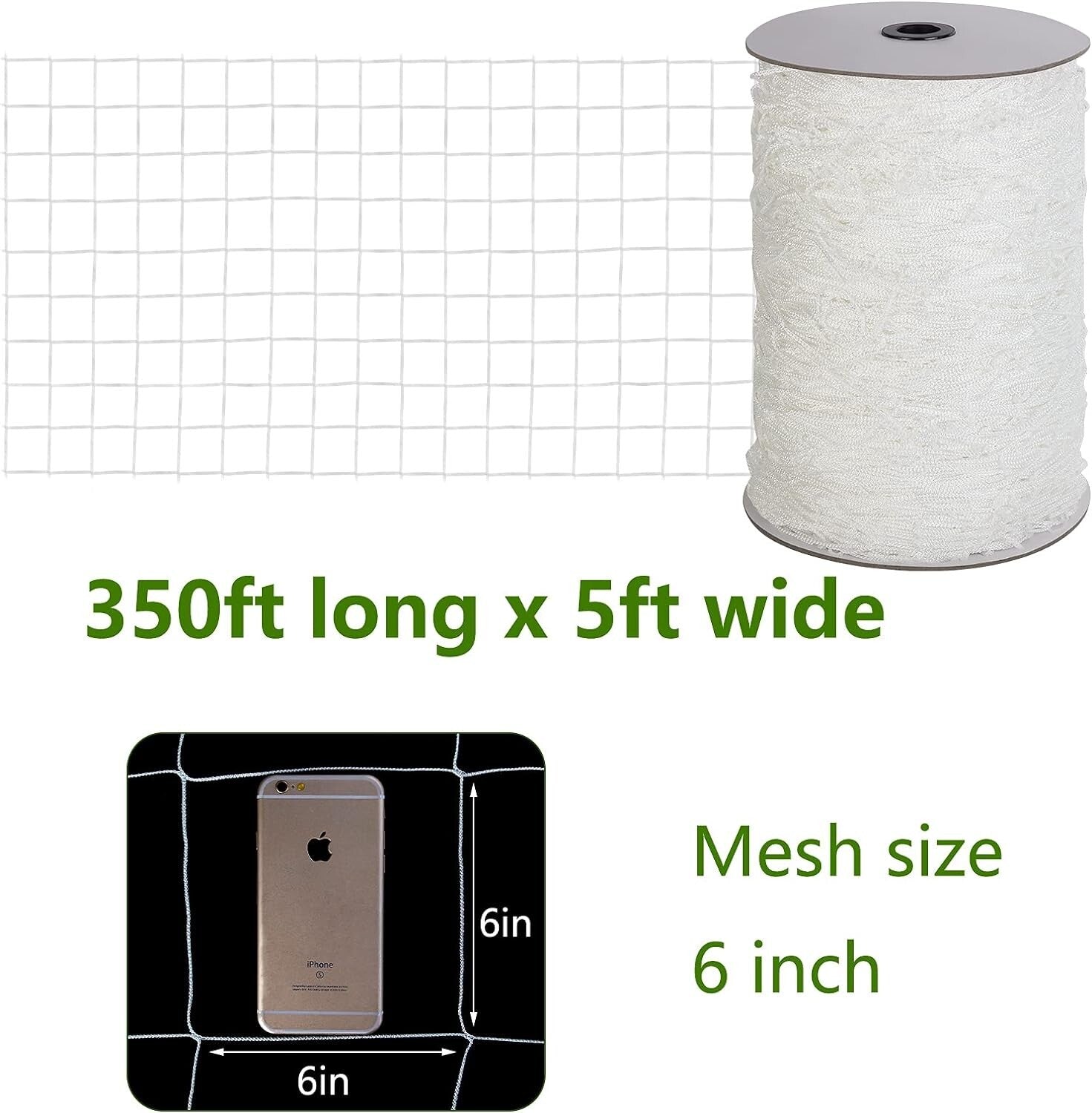 Environmentally Safe Nylon Trellis Netting - 5x350 ft for Gardens & Greenhouses