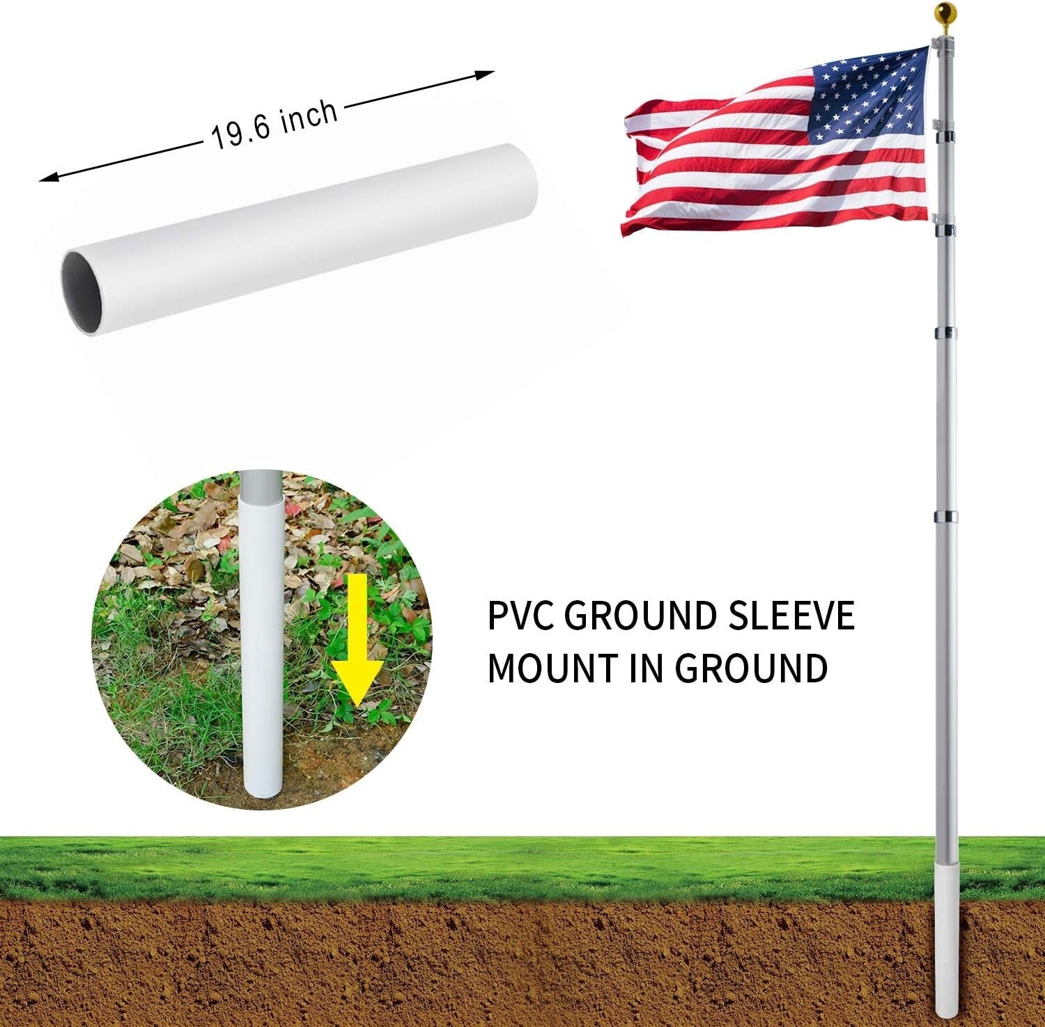 Premium Telescoping Flagpole Kit with 3x5 American Flag - Perfect for Outdoors