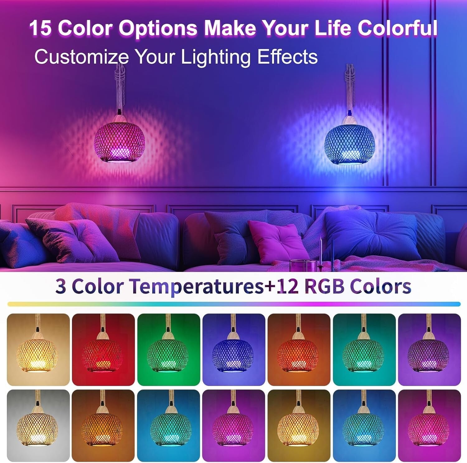 Rechargeable Boho Wall Sconces Set - Remote Controlled, 15 Colors & Dimmable